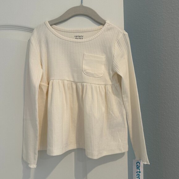 Carters Ivory Toddler Ribbed Long-Sleeve Peplum Top 5T - Picture 1 of 3